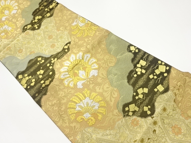 JAPANESE FUKURO OBI / WOVEN MICHINAGADORI & ROUGH WAVE / BY HATTORI ORIMONO